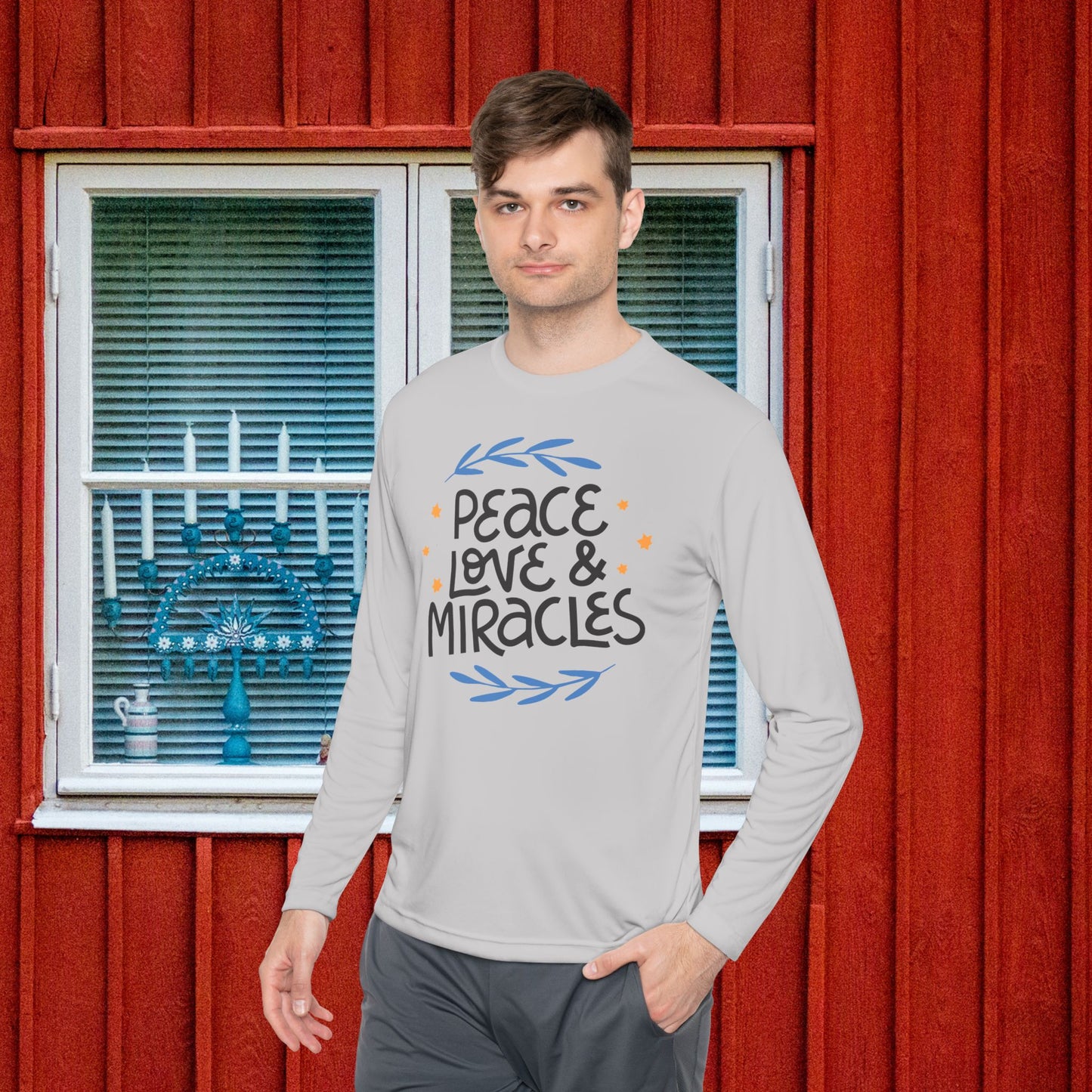 Hanukkah Peace Love & Miracles 2 Adult Long Sleeve Tee