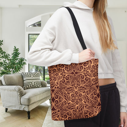 Golden Crimson Star Mandala Canvas Tote Bag