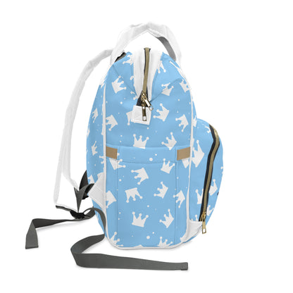 Personalized Prince Diaper Backpack – Baby Blue Crown Baby Bag (Custom Name/Text)