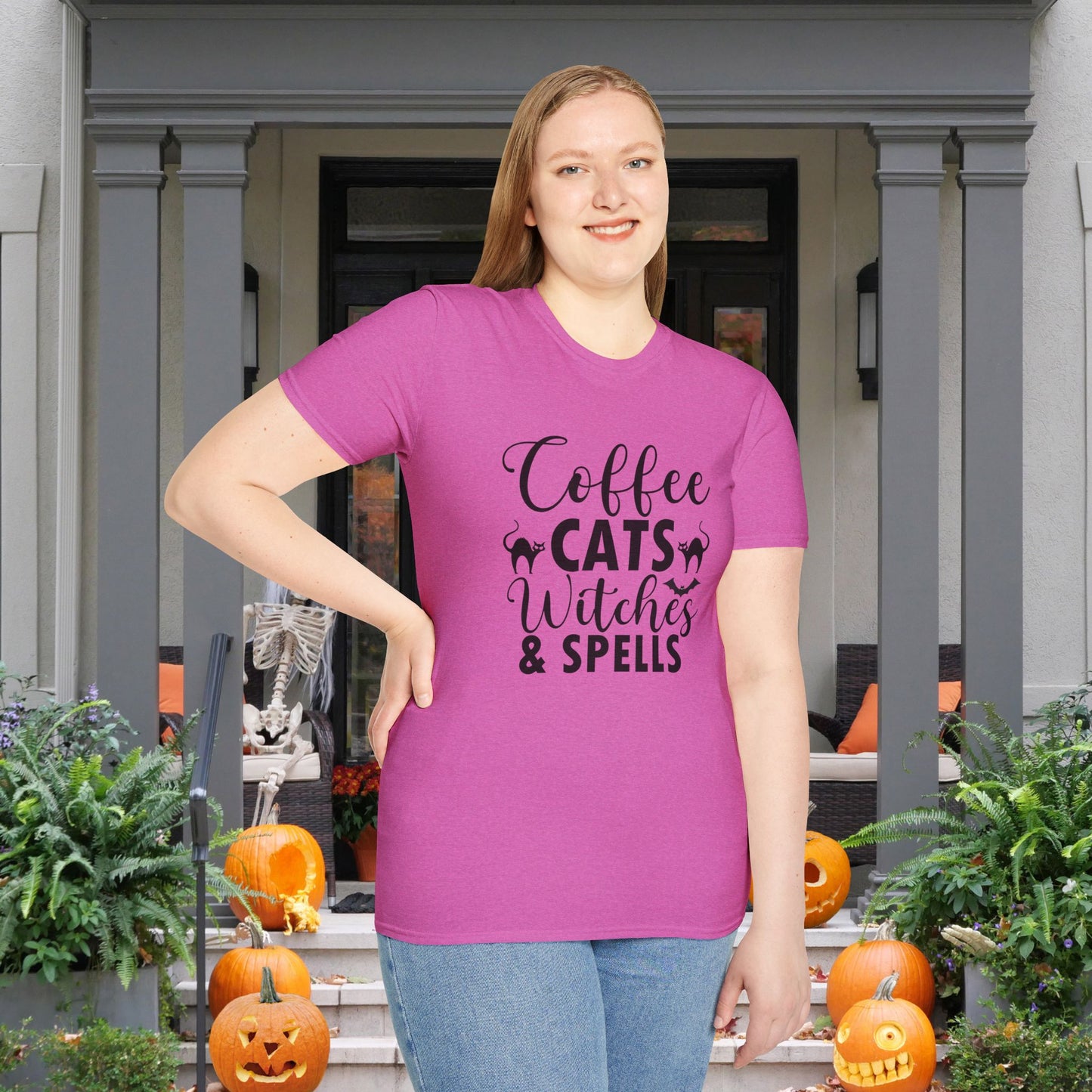 Coffee Cats Witches & Spells Adult T-shirt