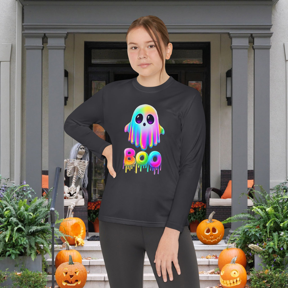 Neon Ghostly Boo Youth Long Sleeve Tee