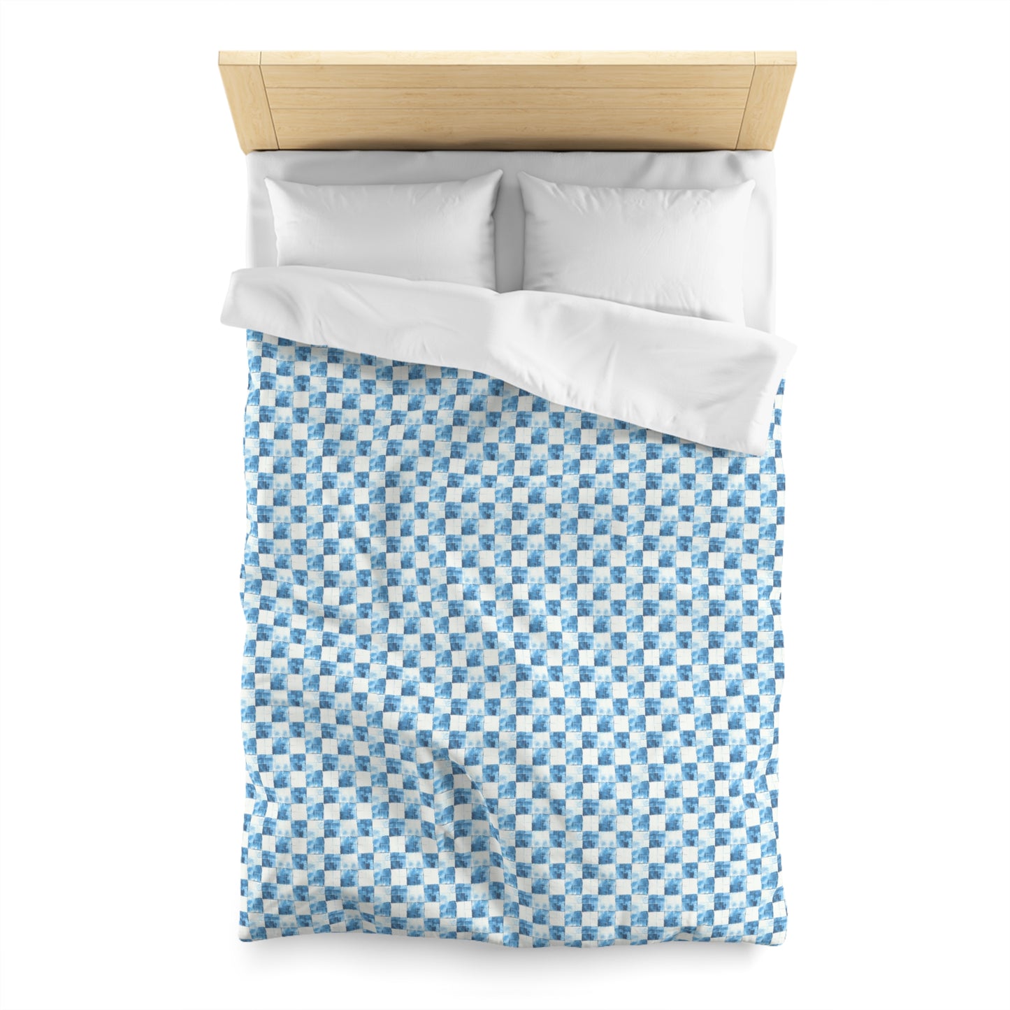 Cozy Blue Checkered Microfiber Duvet Cover