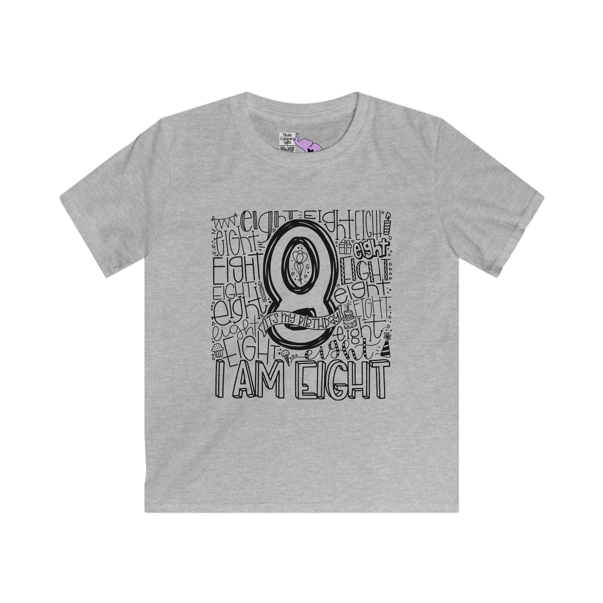 I Am Eight Typography Youth Softstyle Tee