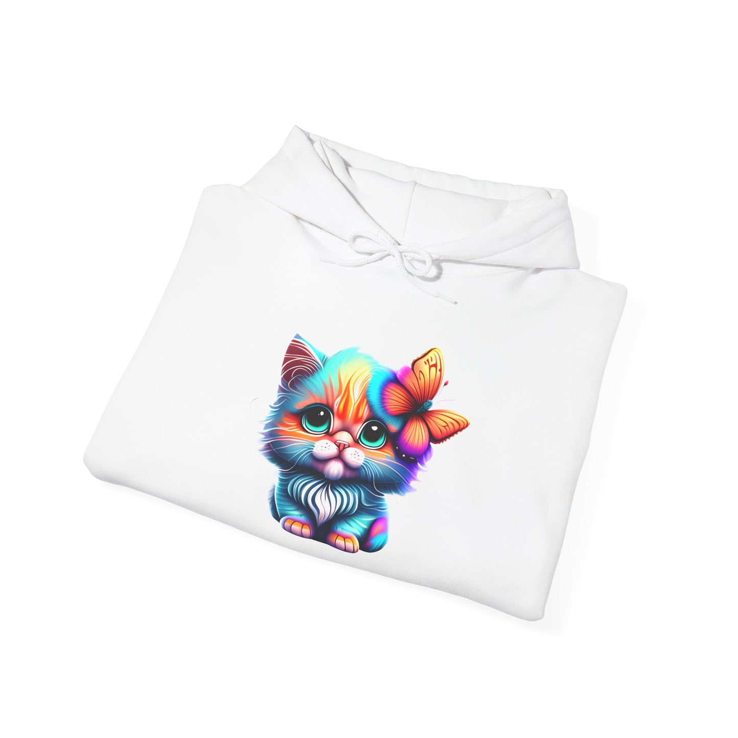 Cute Colorful Kitten w/Butterfly Heavy Blend™ Hooded Sweatshirt