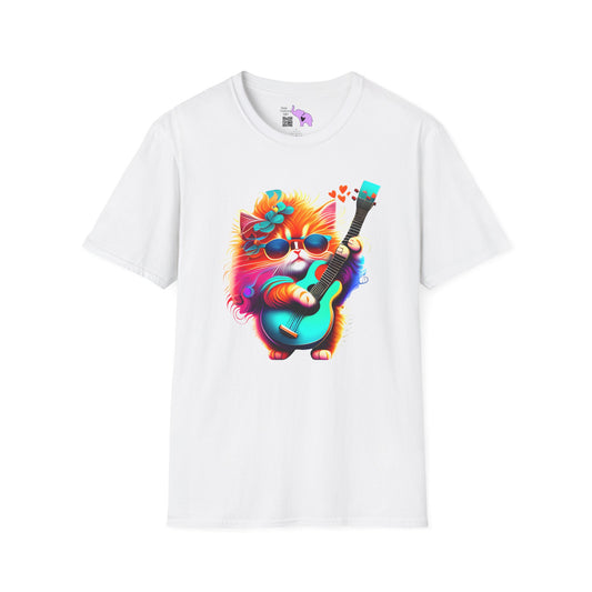 Colorful Kitten Playing Guitar Adult T-shirt