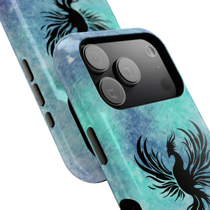 Phoenix Silhouette Over Teal Nebula MagSafe® Compatible Tough Case for iPhone