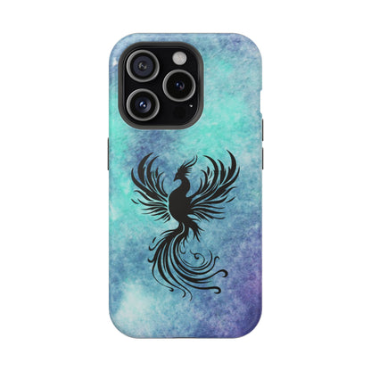 Phoenix Silhouette Over Teal Nebula MagSafe® Compatible Tough Case for iPhone