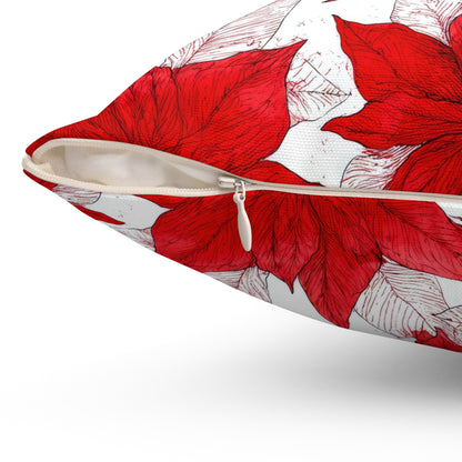 Crimson Poinsettia Sketch Throw Pillow