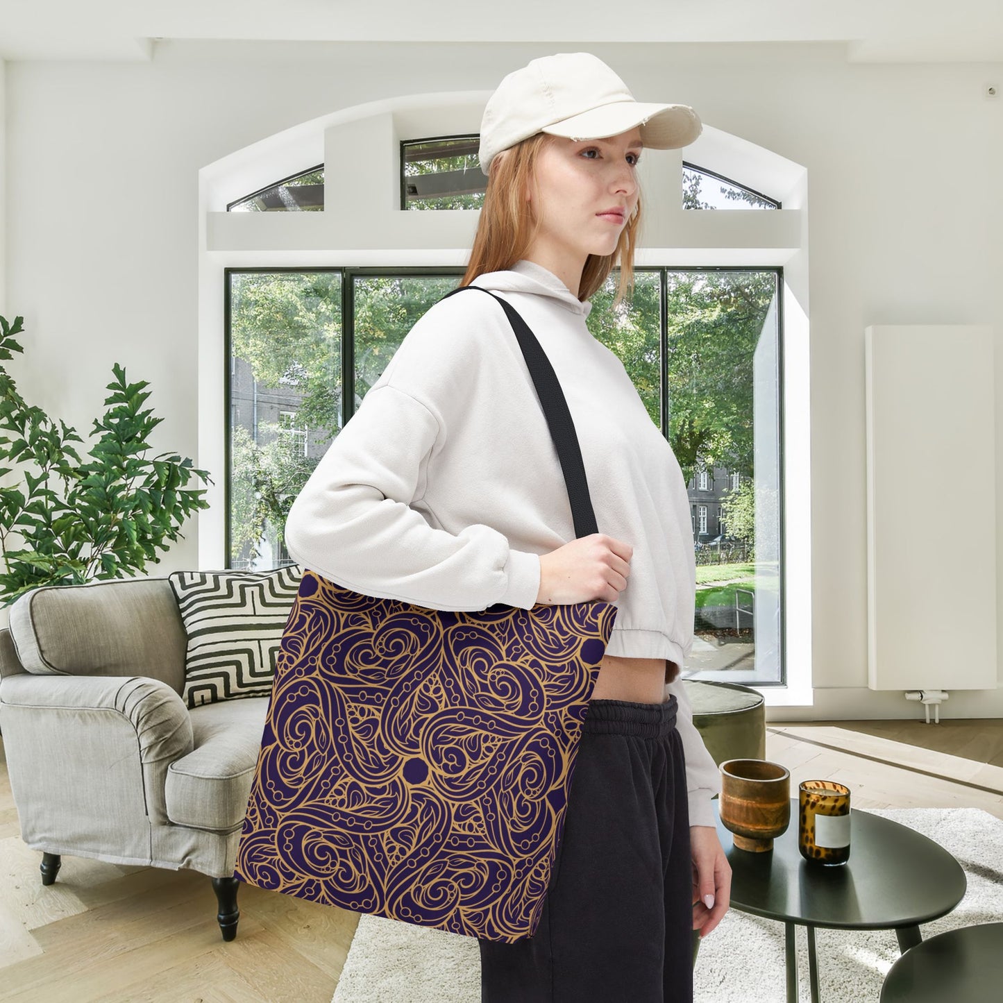 Golden Amethyst Radiance Mandala Canvas Tote Bag
