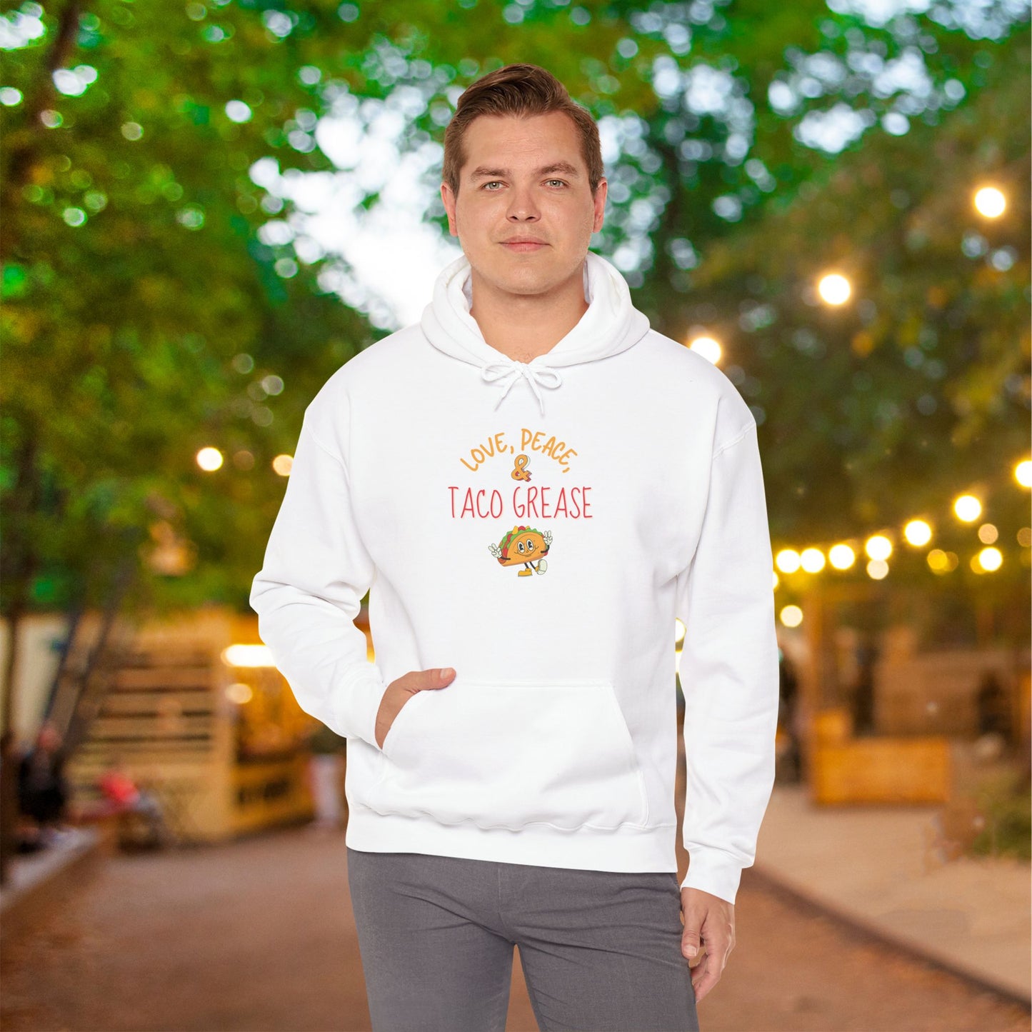 Love, Peace, & Taco Grease Heavy Blend™ Hooded Sweatshirt