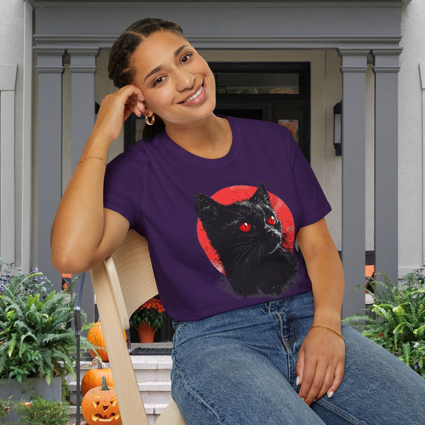 Black Cat Over Full Moon 2 Adult T-shirt