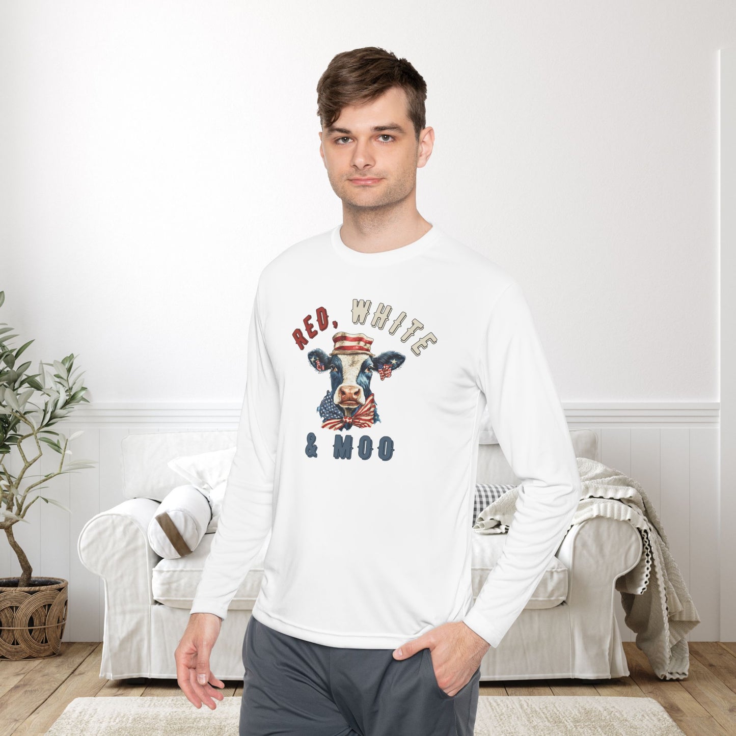 Red, White, & Moo Adult Long Sleeve Tee