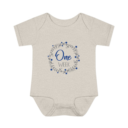 Blue Milestone Wreath Onesie-One Week