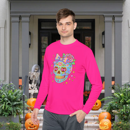 Neon Sugar Skull Adult Long Sleeve Tee