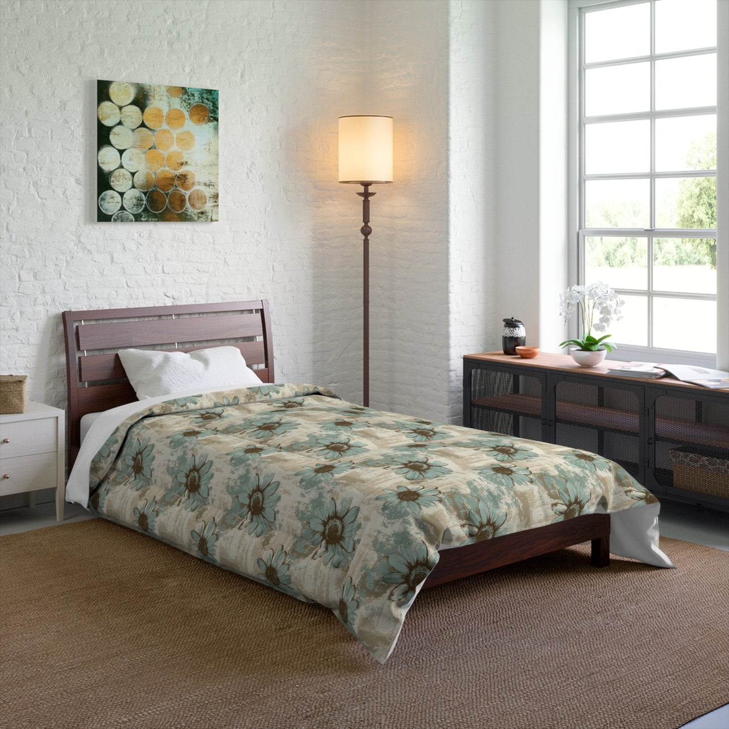 Rustic Teal Daisy Comforter