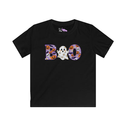 Cute Floral Boo w/Ghost Kids Softstyle Tee