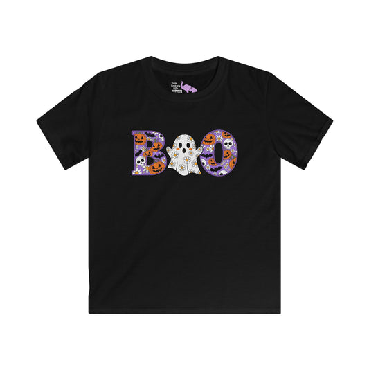 Cute Floral Boo w/Ghost Kids Softstyle Tee