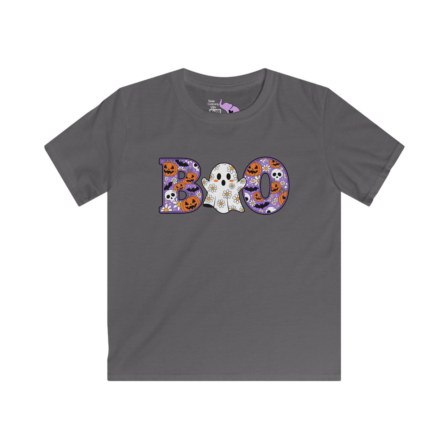 Cute Floral Boo w/Ghost Kids Softstyle Tee