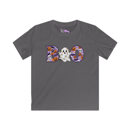 Cute Floral Boo w/Ghost Kids Softstyle Tee