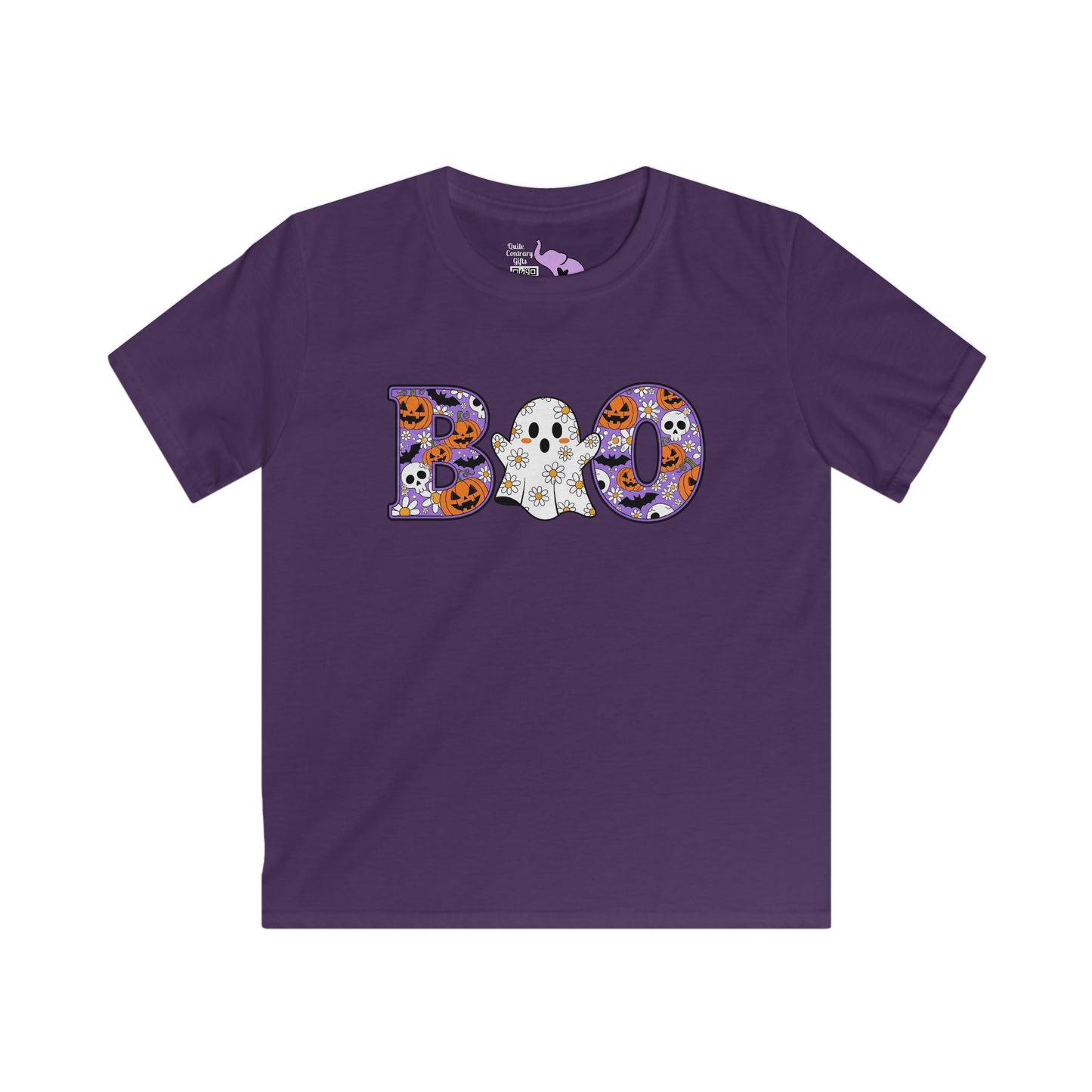 Cute Floral Boo w/Ghost Kids Softstyle Tee