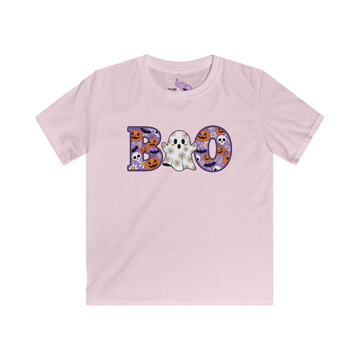 Cute Floral Boo w/Ghost Kids Softstyle Tee
