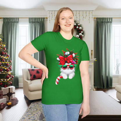 White Candy Cane Kitten Adult T-shirt