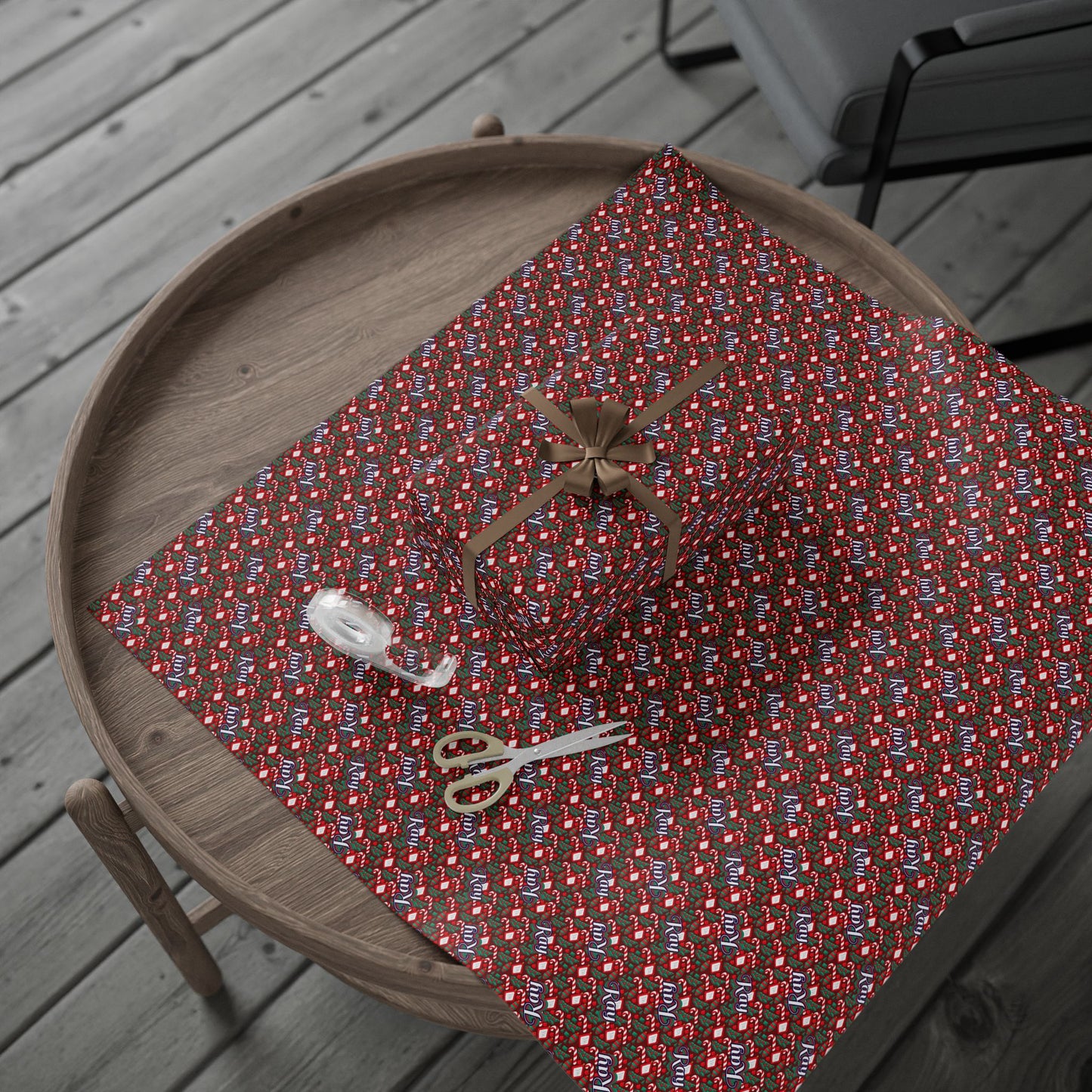 Busy Candy Cane/Christmas Tree Custom Name Wrapping Paper (Ray)