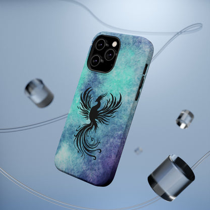 Phoenix Silhouette Over Teal Nebula MagSafe® Compatible Tough Case for iPhone