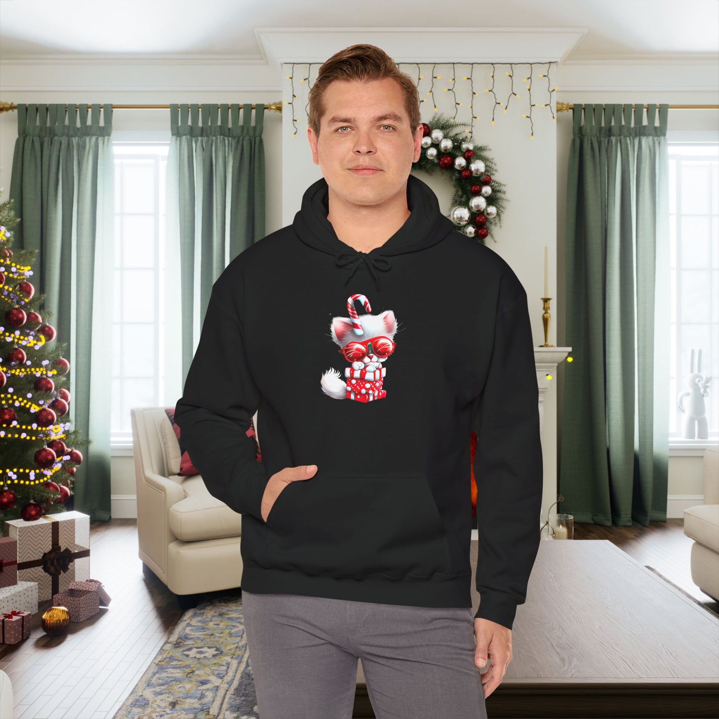Candy Cane Kitten Heavy Blend™ Hooded Sweatshirt