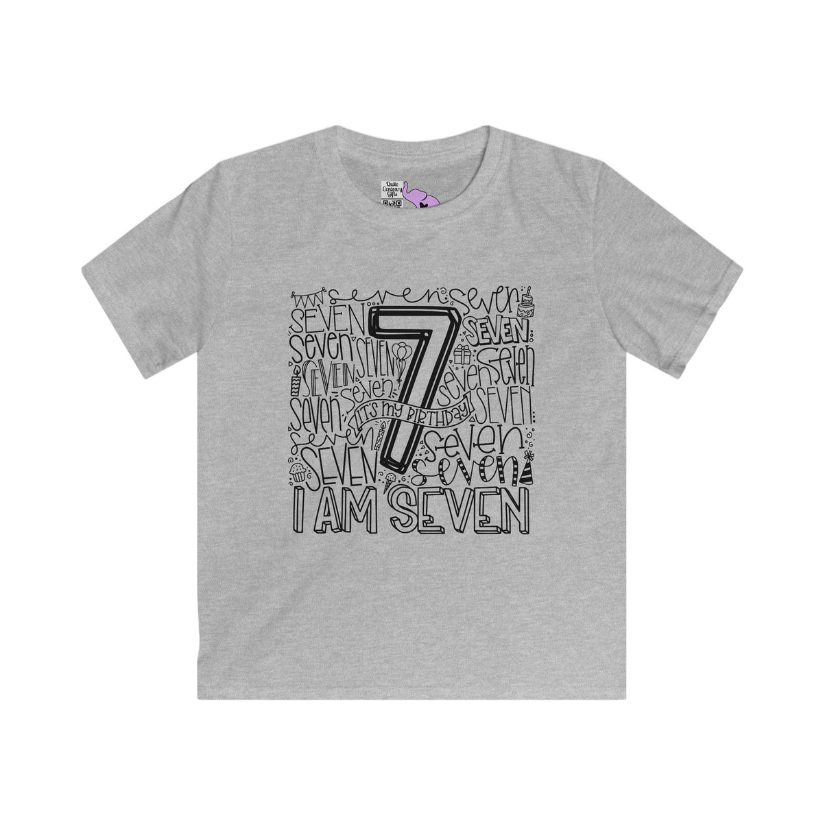 I Am Seven Typography Youth Softstyle Tee