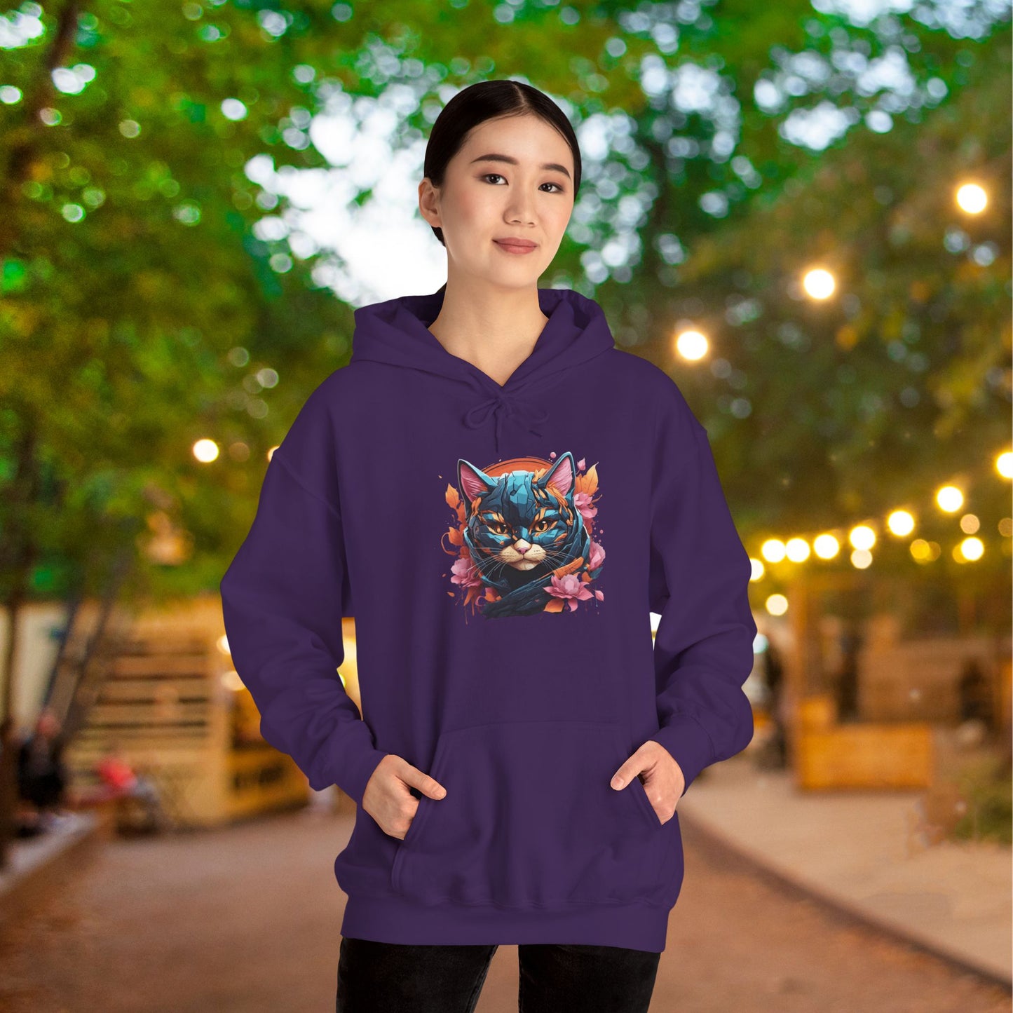 Adorable Kitty w/Flowers Heavy Blend™ Hooded Sweatshirt