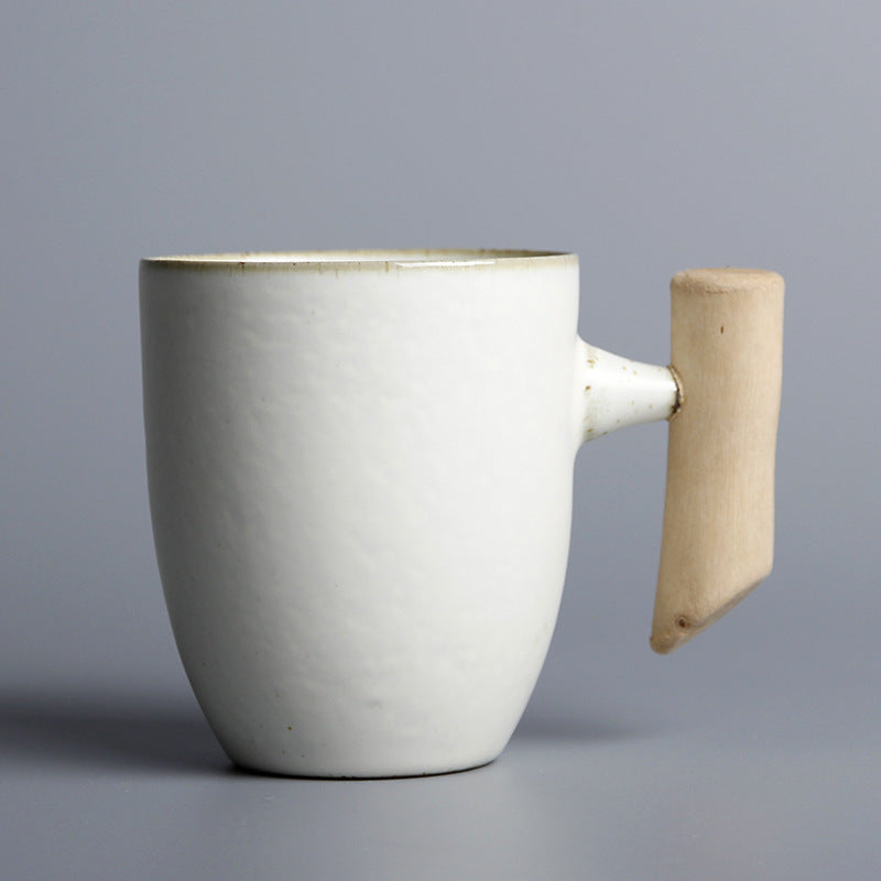 Unusual Ceramic Mug with Wooden Handle