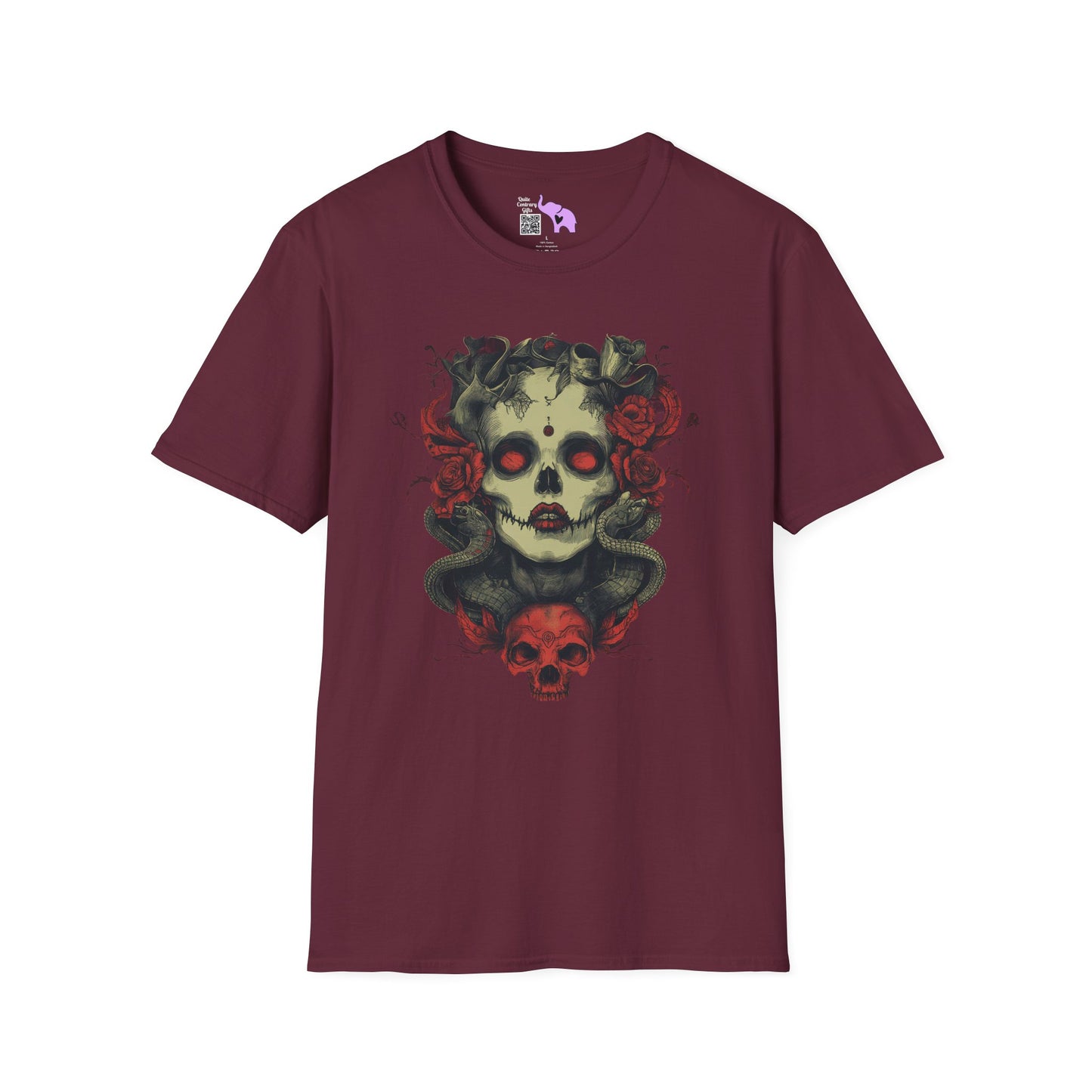Creepy Skull and Roses Adult T-shirt