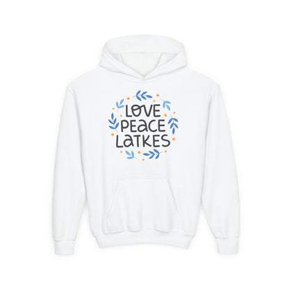 Hanukkah Love Peace Latkes Youth Hoodie
