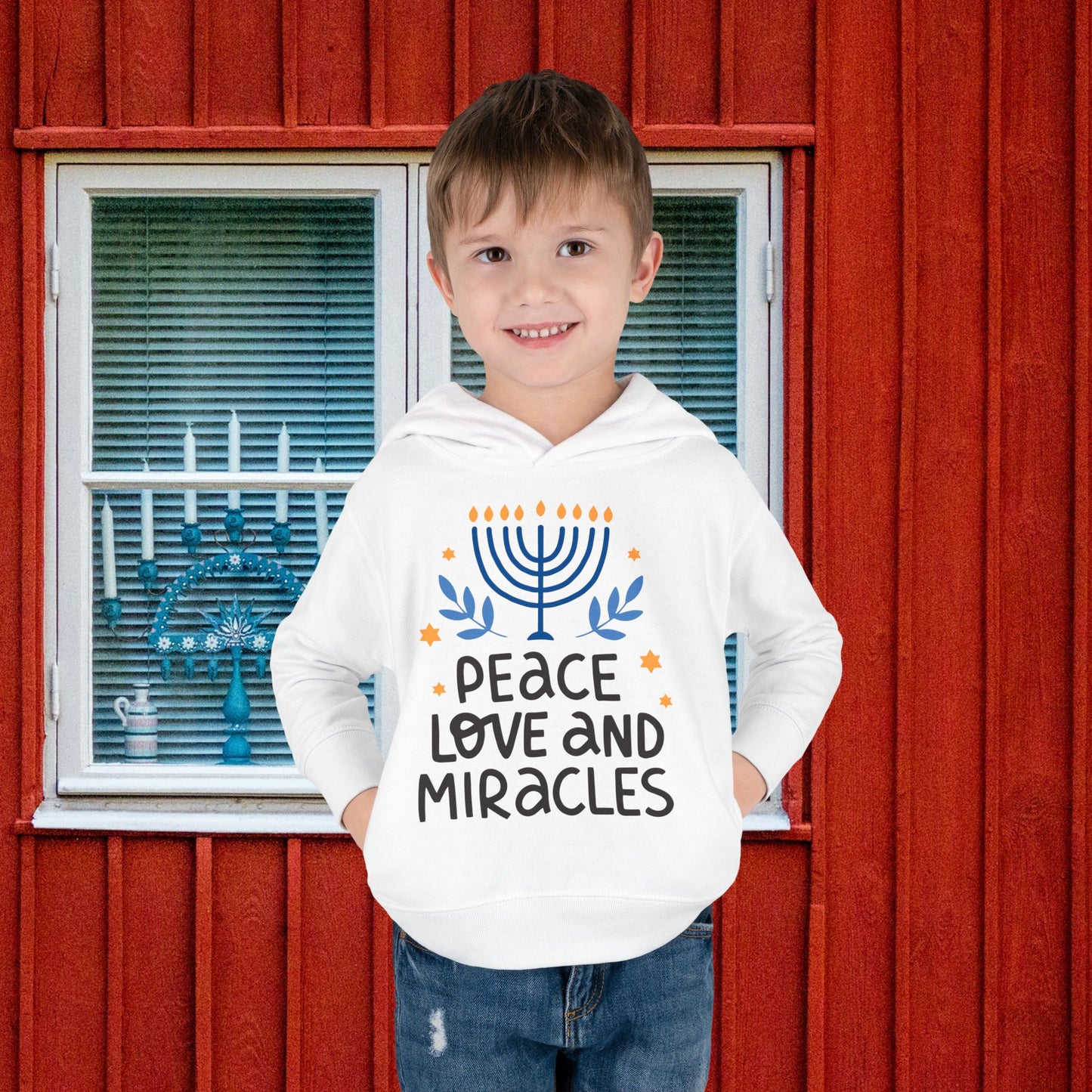 Hanukkah Peace Love & Miracles 1 Toddler Pullover Fleece Hoodie