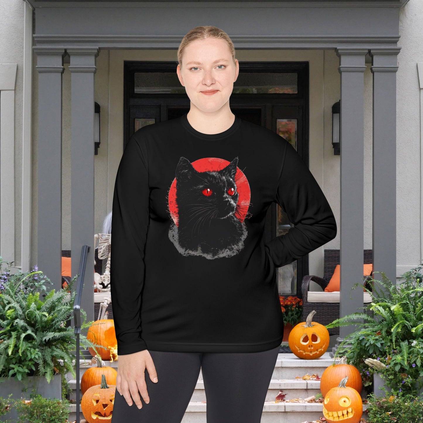 Black Cat Over Moon 2 Adult Long Sleeve Tee