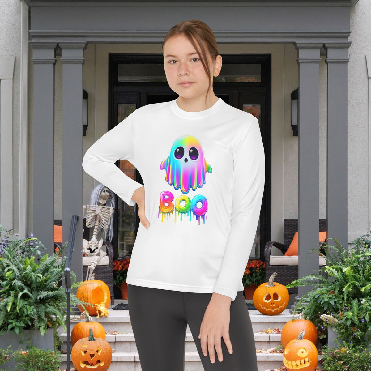 Neon Ghostly Boo Youth Long Sleeve Tee