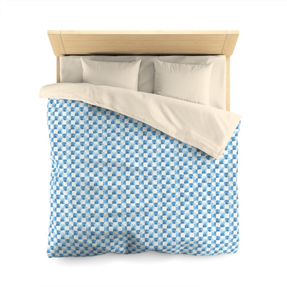 Cozy Blue Checkered Microfiber Duvet Cover