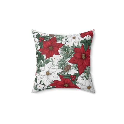 Winter Poinsettia Garden Throw Pillow