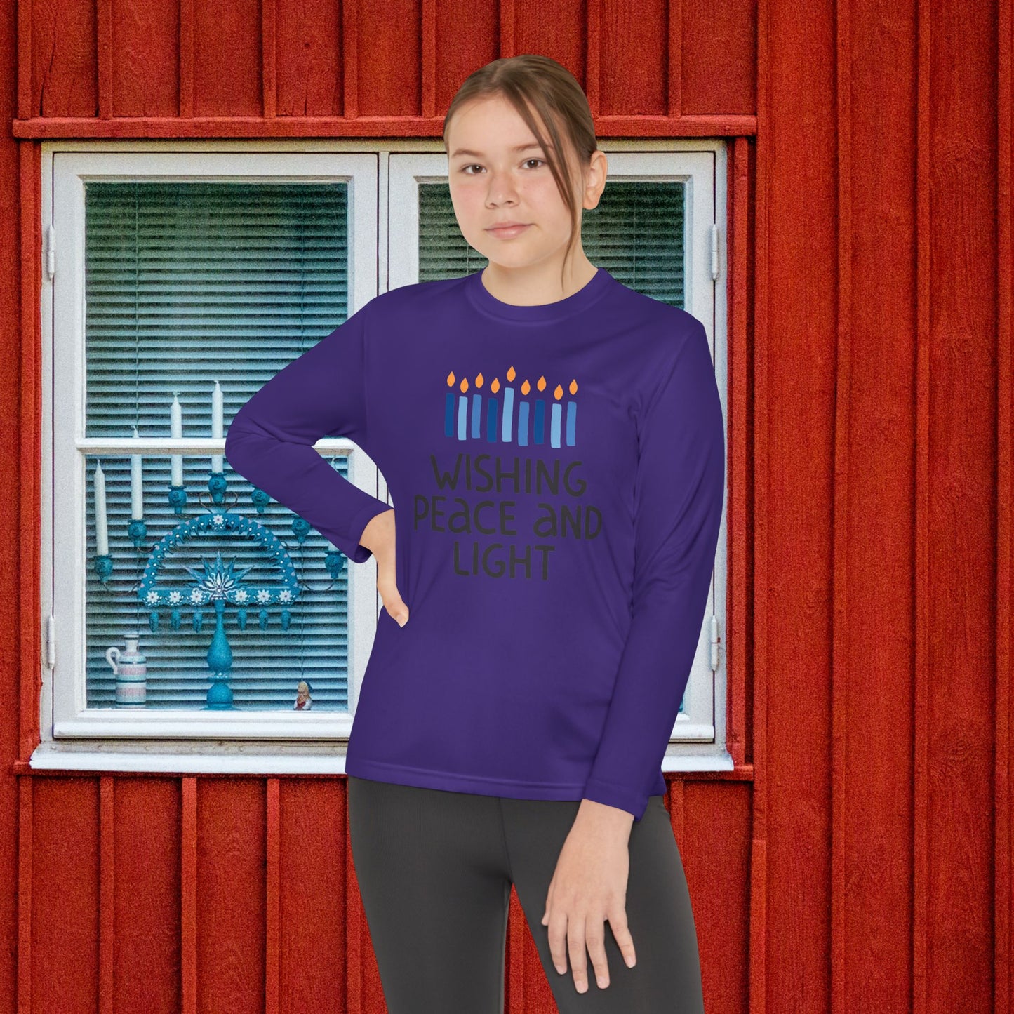Hanukkah Wishing Peace & LIght Youth Long Sleeve Tee