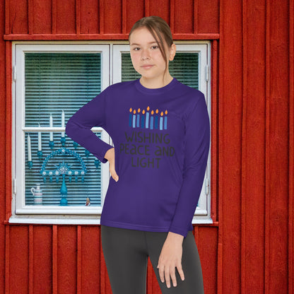 Hanukkah Wishing Peace & LIght Youth Long Sleeve Tee