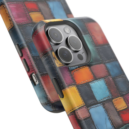 Coloerful Leather Patchwork MagSafe® Compatible Tough Case for iPhone