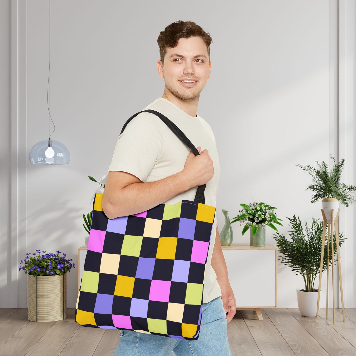 Joyful Checkerboard Canvas Tote Bag