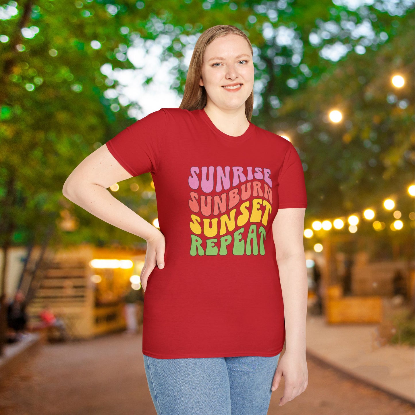 Sunrise Sunburn Sunset Repeat Adult T-shirt