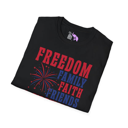 Freedom Family Faith Friends Fireworks 4th of July Adult T-shirt