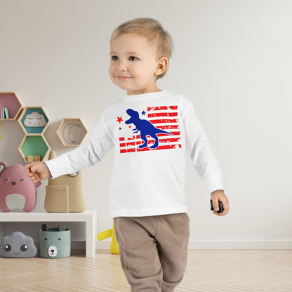 Distressed Patriotic T-Rex  Toddler Long Sleeve Tee