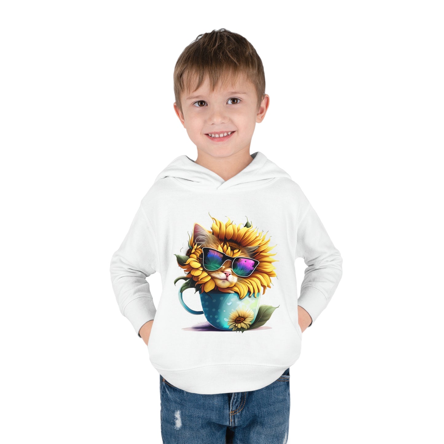 Cool Sunflower Kitten 1 Toddler Pullover Fleece Hoodie