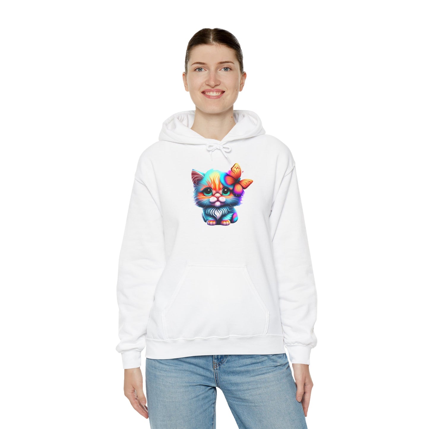 Cute Colorful Kitten w/Butterfly Heavy Blend™ Hooded Sweatshirt