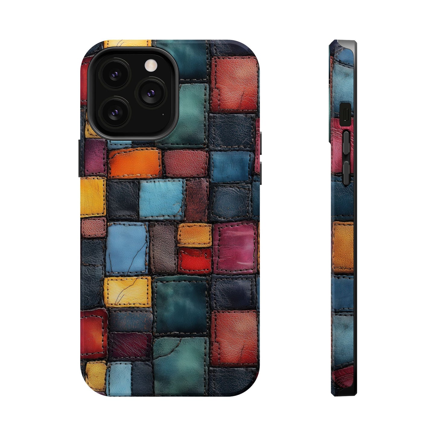 Coloerful Leather Patchwork MagSafe® Compatible Tough Case for iPhone