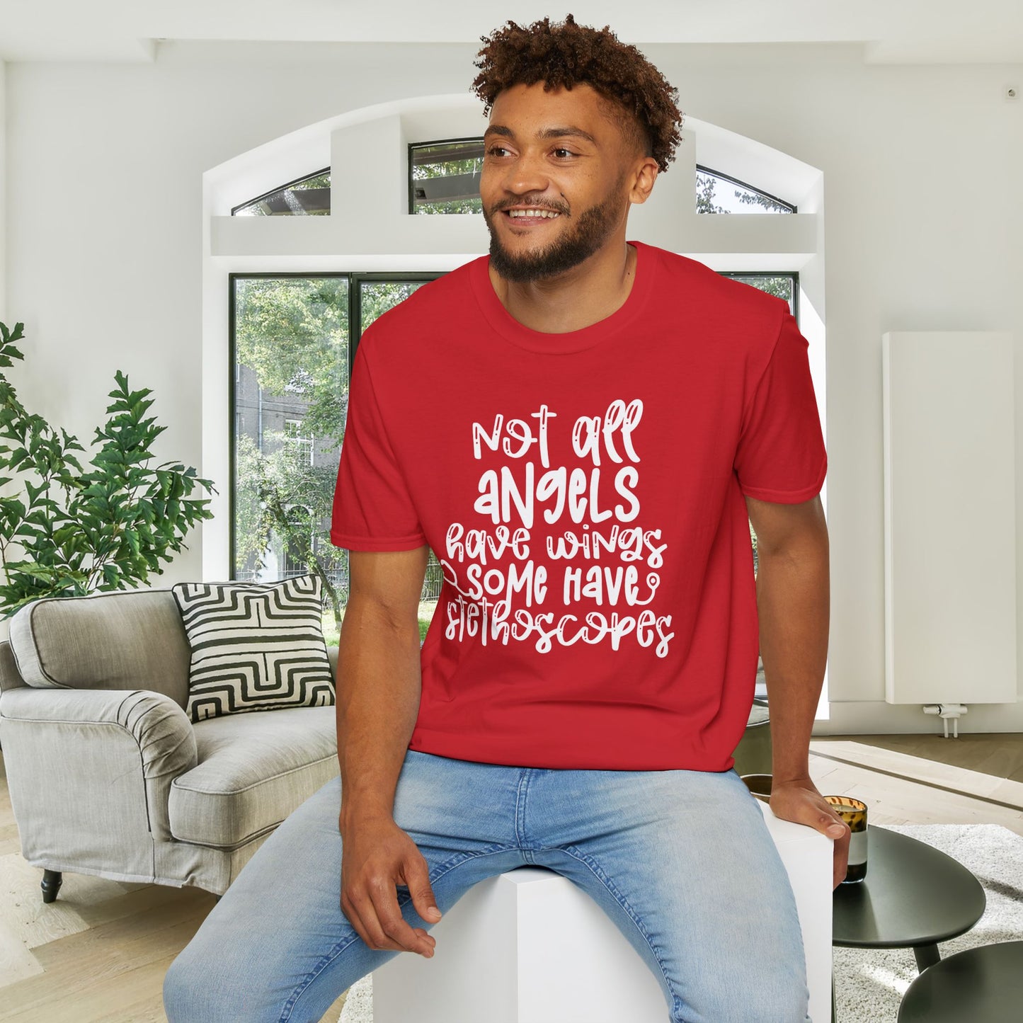 Not All Angels Wear Capes Some Wear Stethoscopes Adult T-shirt